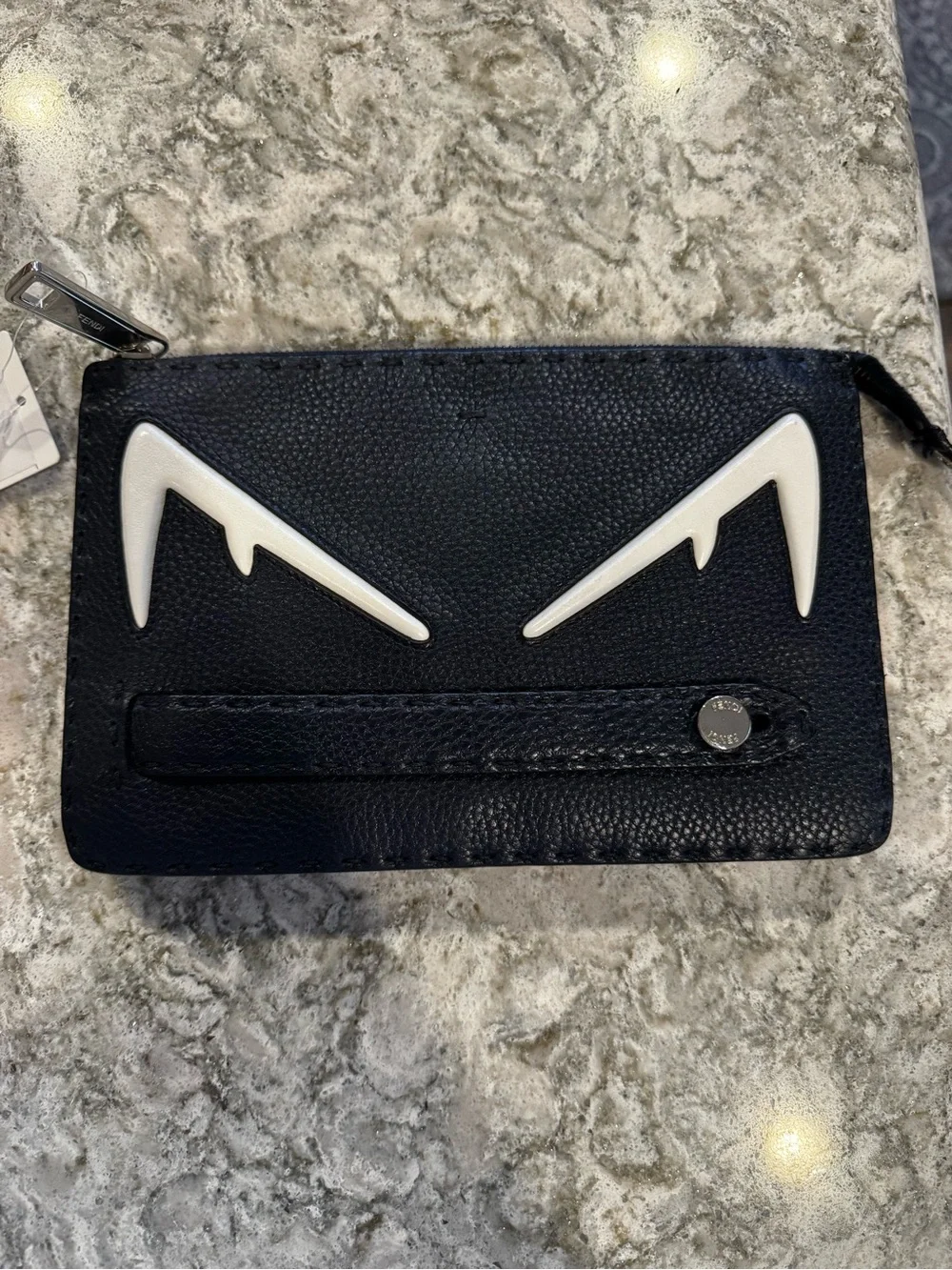 Fendi Navy Monster Clutch Leather
